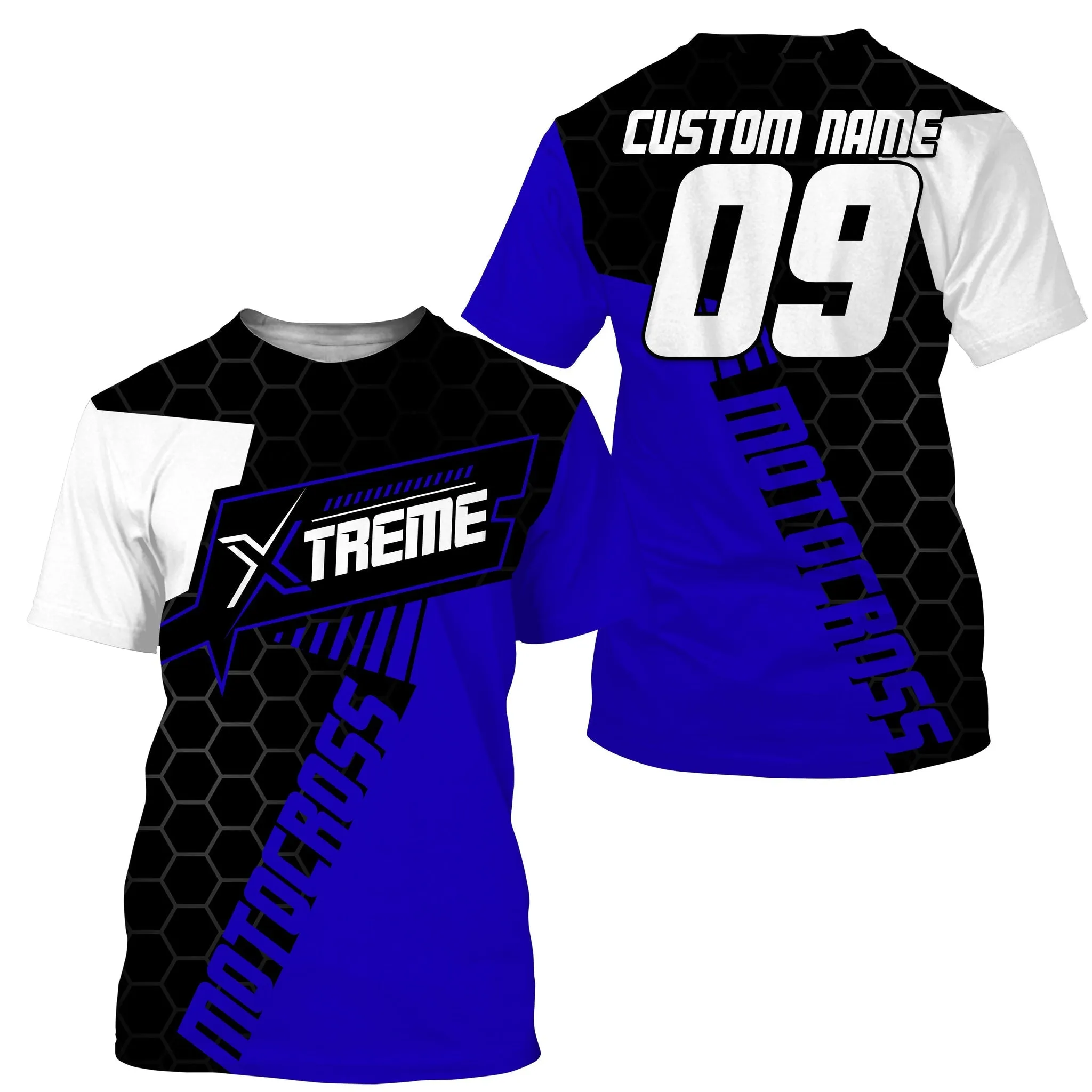 Extreme Motocross Jersey Personalized UPF30  Racing 3D Long Sleeve Shirt Dirt Bike Off-road Biker Motorcycle Blue