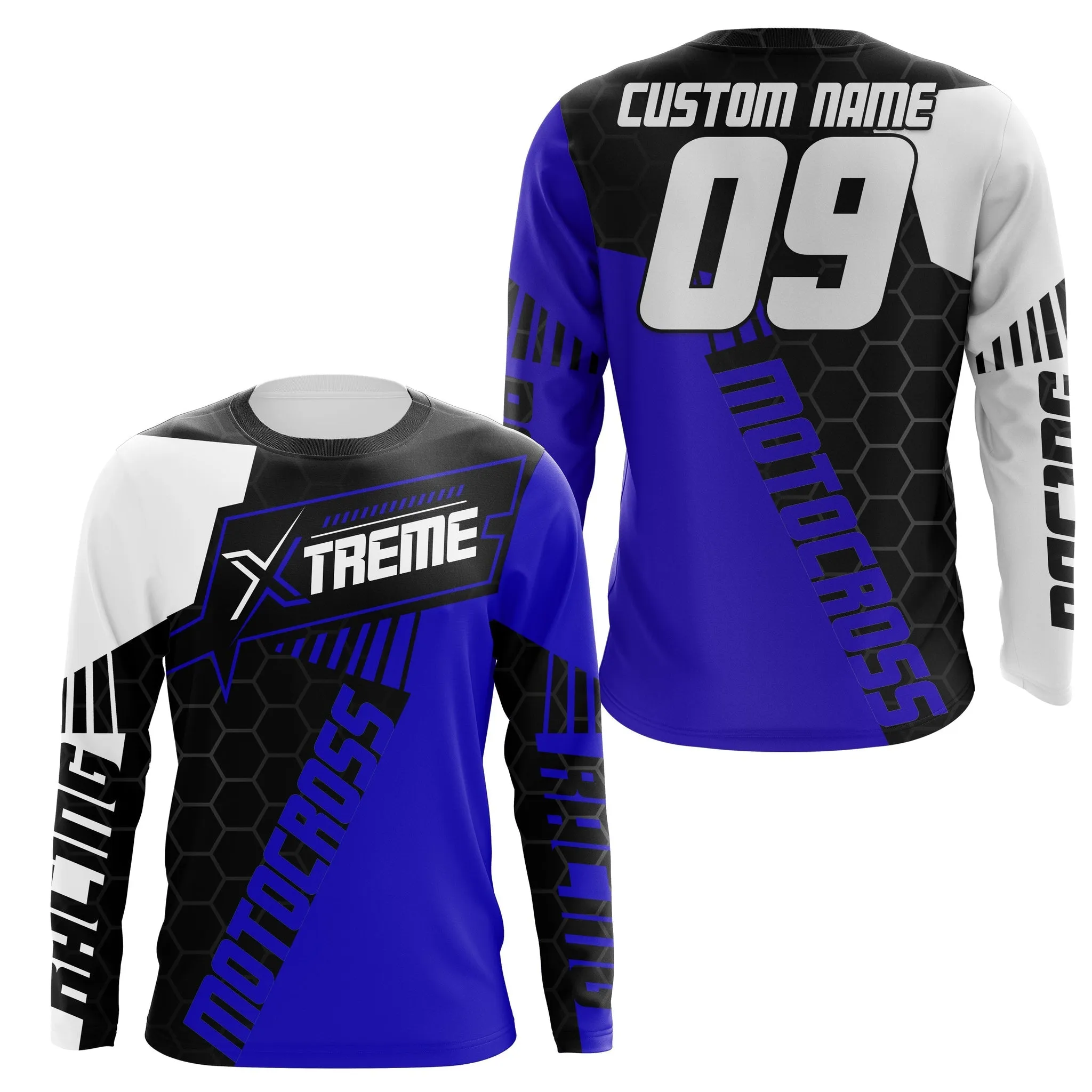 Extreme Motocross Jersey Personalized UPF30  Racing 3D Long Sleeve Shirt Dirt Bike Off-road Biker Motorcycle Blue