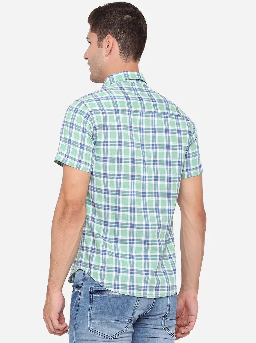 Fair Green Checked Slim Fit Semi Casual Shirt | Greenfibre