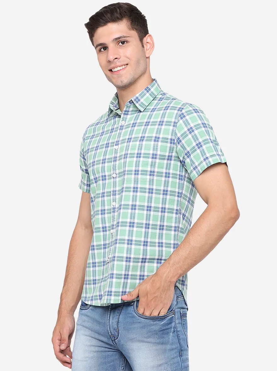 Fair Green Checked Slim Fit Semi Casual Shirt | Greenfibre