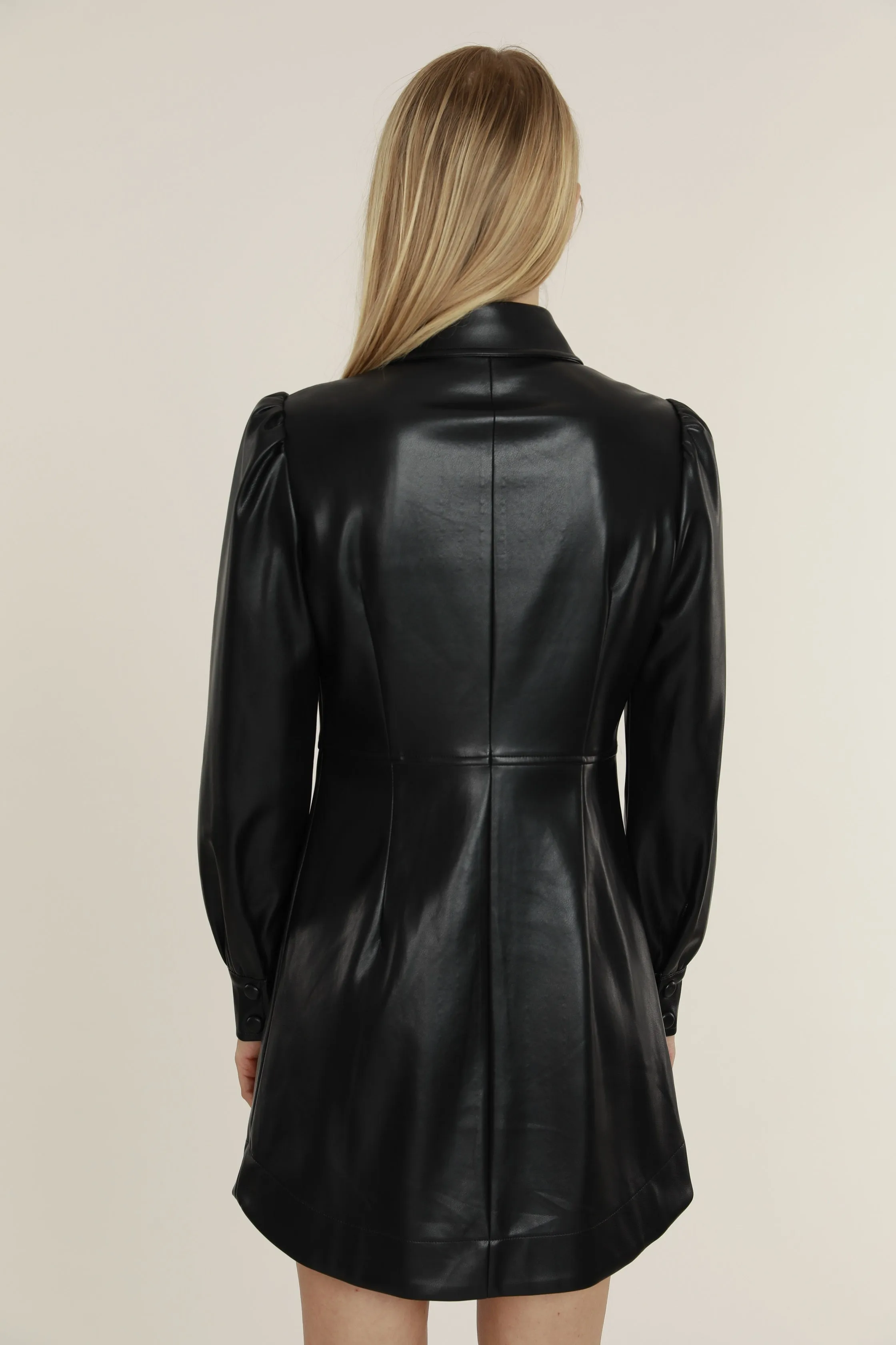 Faux Leather Shirt Dress