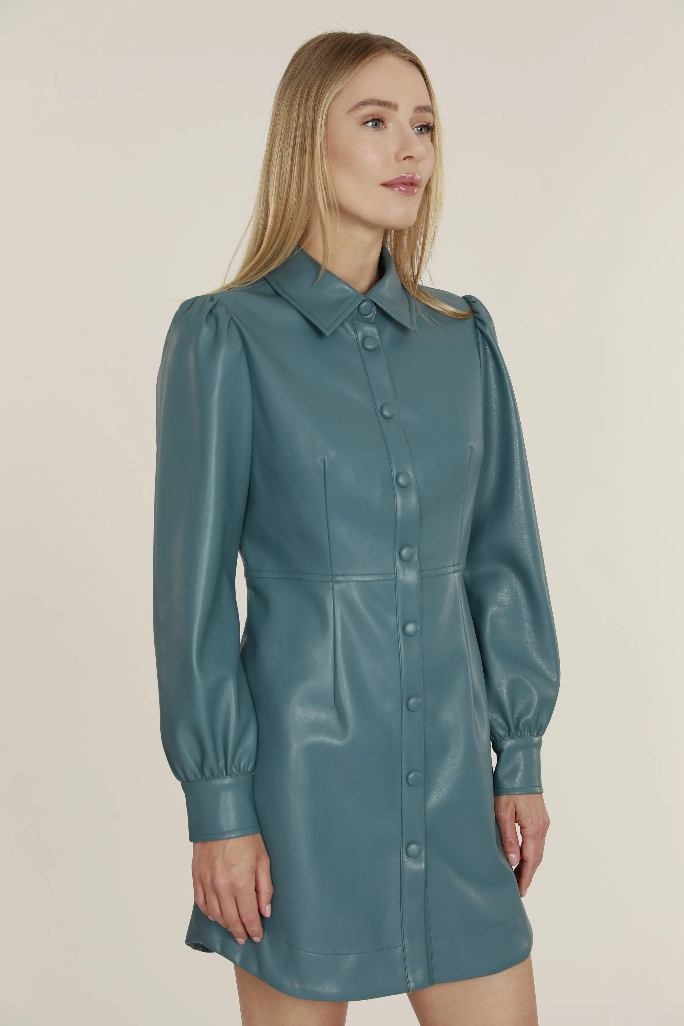 Faux Leather Shirt Dress