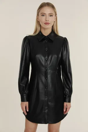 Faux Leather Shirt Dress