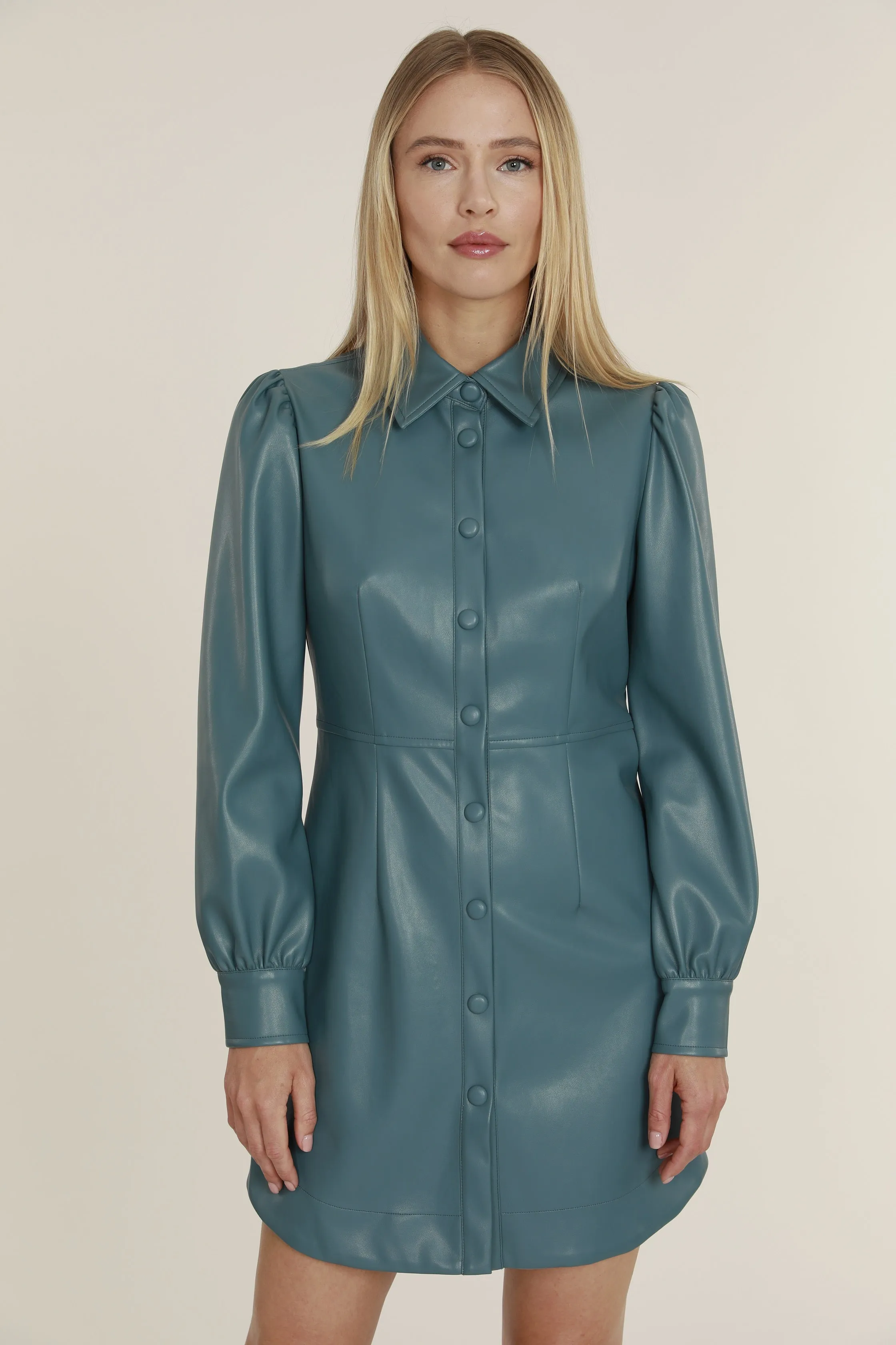 Faux Leather Shirt Dress