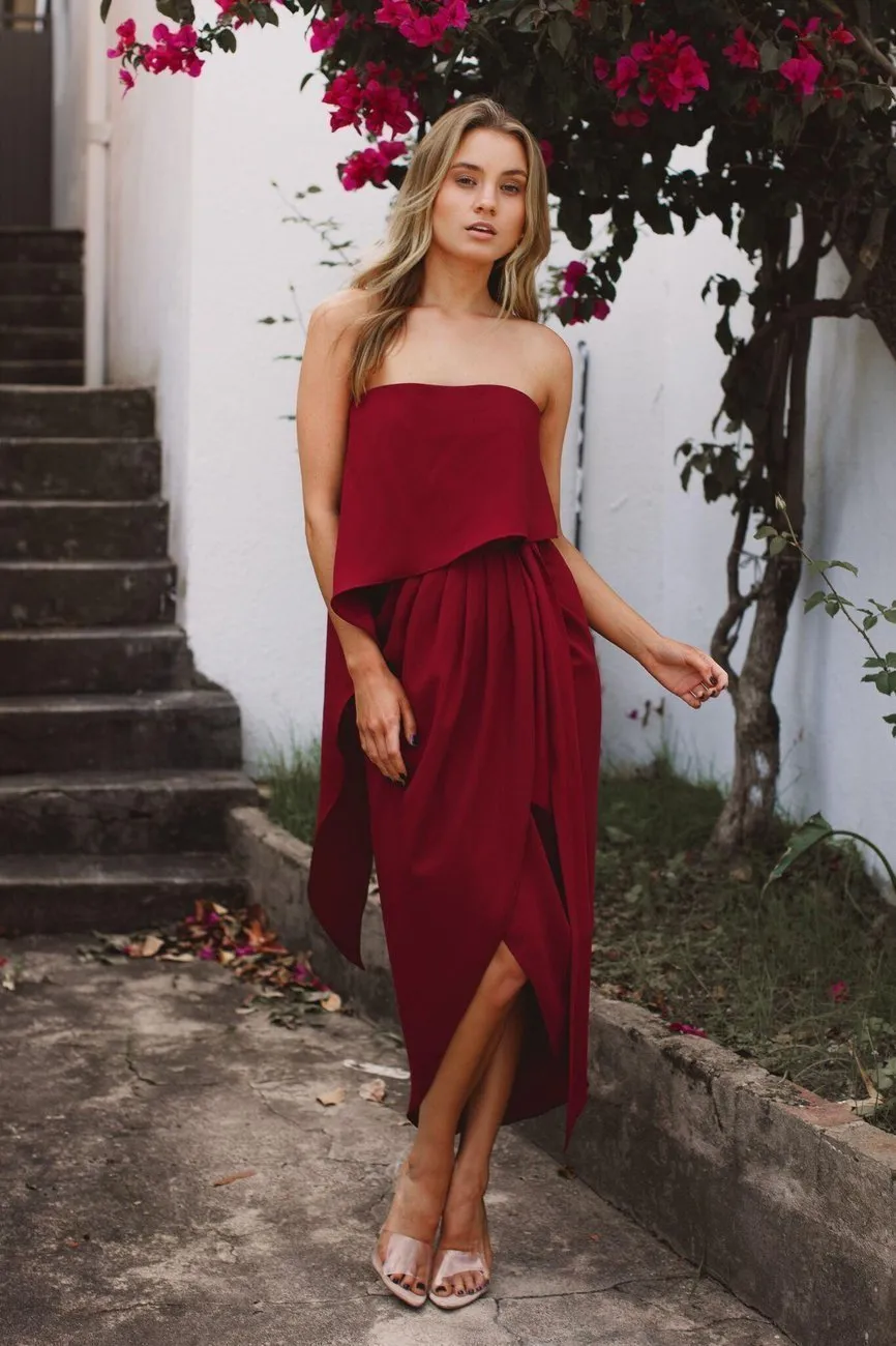 Fleur Strapless Dress - Burgundy