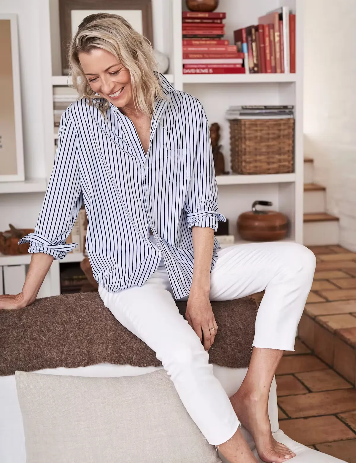 Frank & Eileen - Eileen Italian Cotton Button Up in Navy Blue Stripe