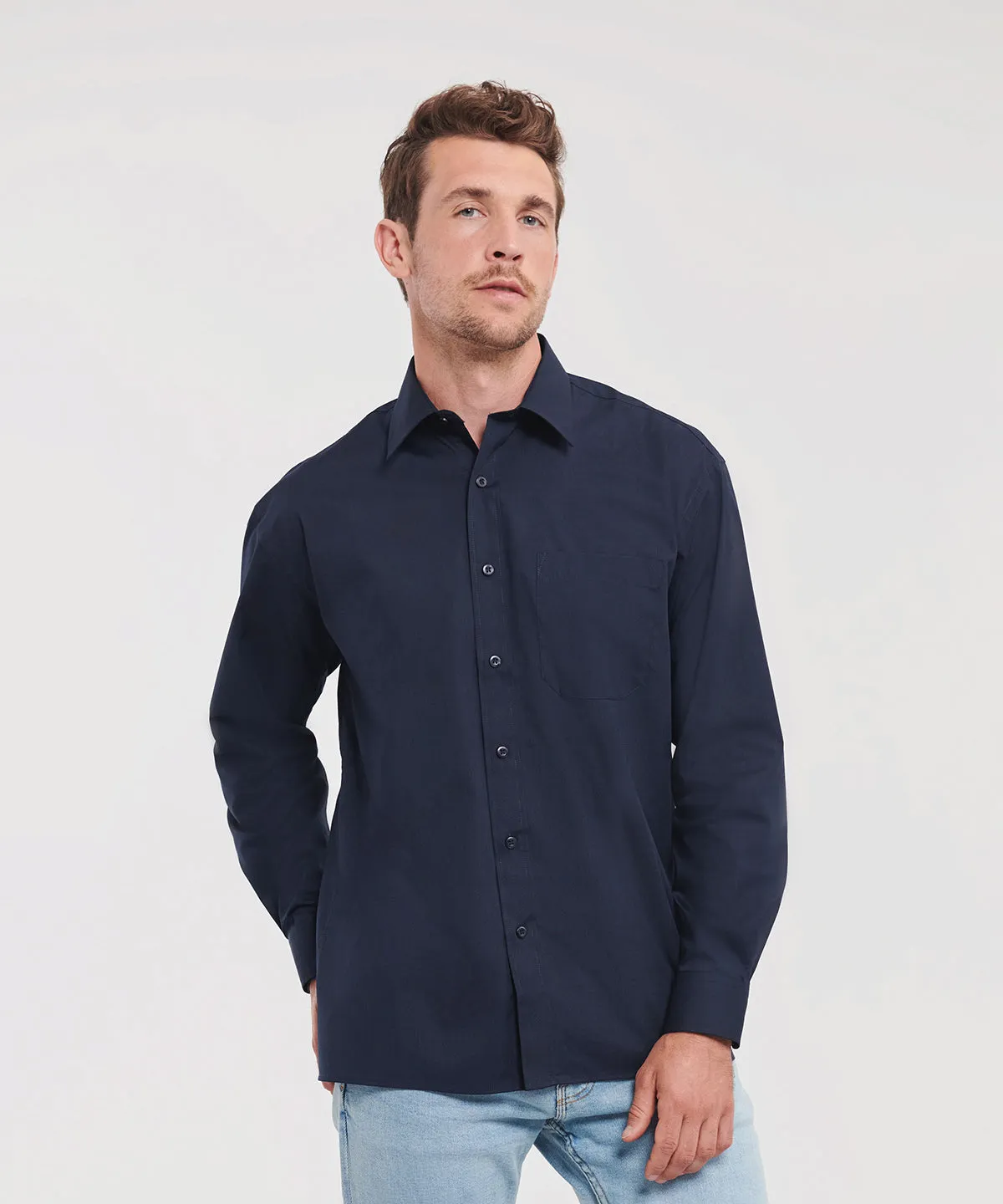 French Navy - Long sleeve polycotton easycare poplin shirt