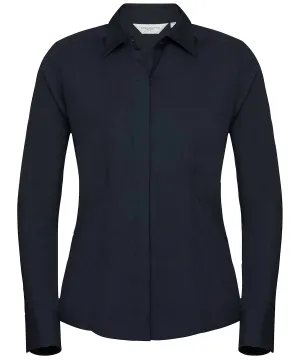 French Navy - Women's long sleeve polycotton easycare fitted poplin shirt