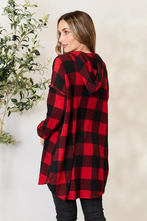 Full Size Plaid Button Front Hooded Shirt