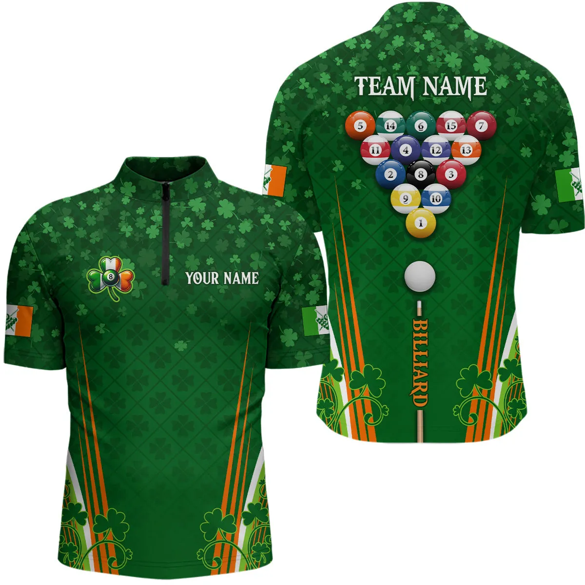 Funny St Patrick's Day Shirts Custom Men Billiard 3D Jersey, 3D 8 Ball Pool Patrick Gifts