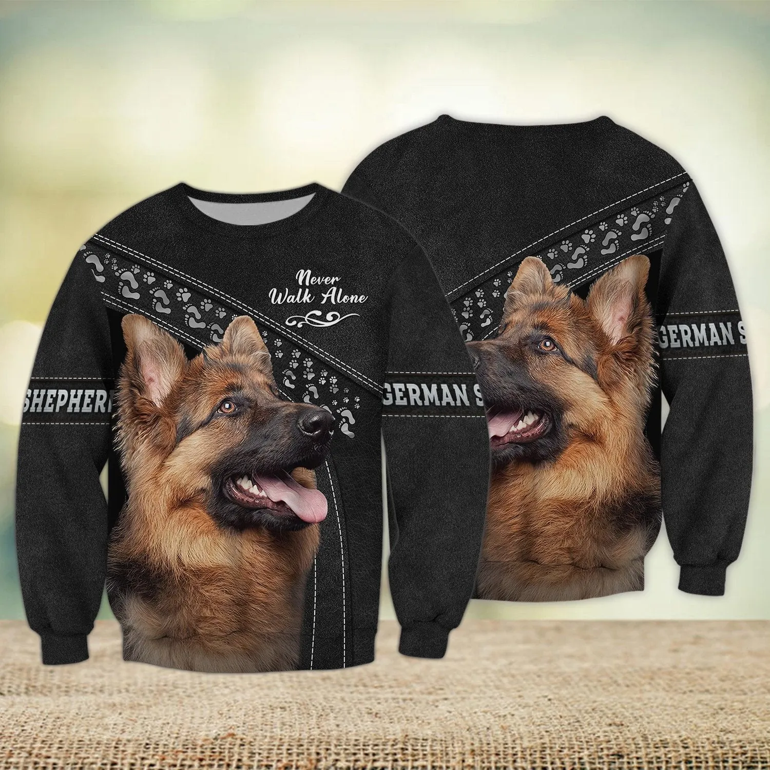 German Shepherd Love Never Walk Alone Black 3D Full Print Shirts, Shirt For Dog Lovers, Dog Memorial Gifts for loss of Dog