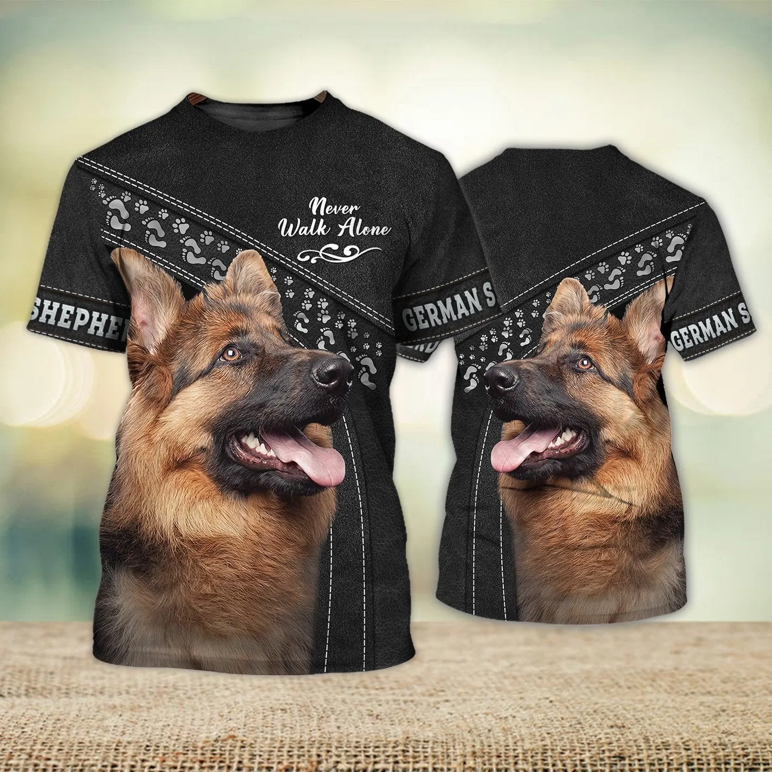 German Shepherd Love Never Walk Alone Black 3D Full Print Shirts, Shirt For Dog Lovers, Dog Memorial Gifts for loss of Dog