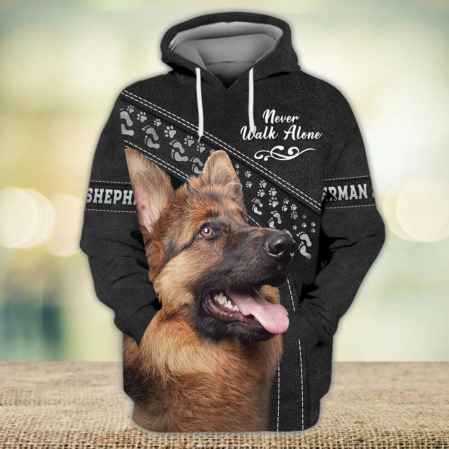 German Shepherd Love Never Walk Alone Black 3D Full Print Shirts, Shirt For Dog Lovers, Dog Memorial Gifts for loss of Dog