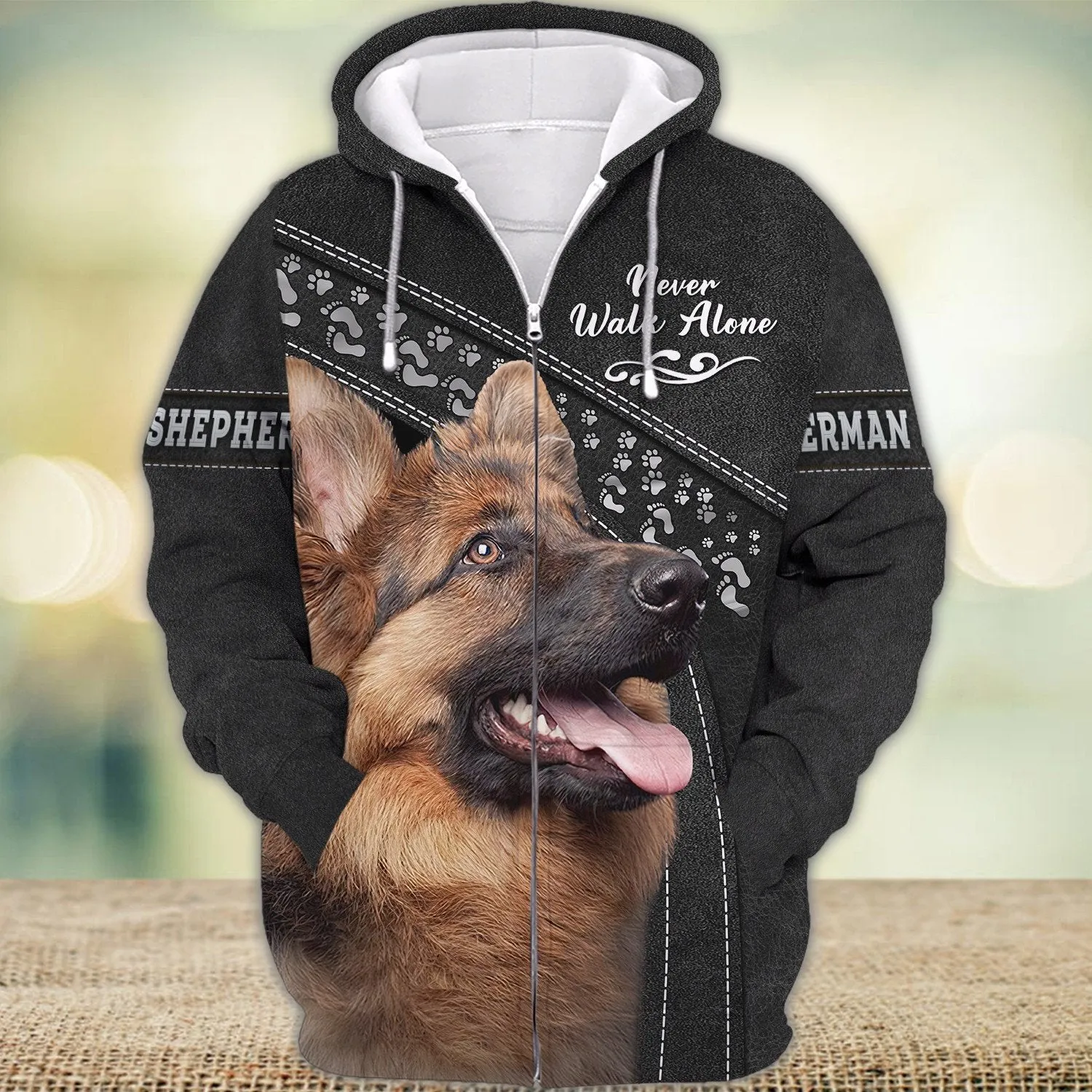 German Shepherd Love Never Walk Alone Black 3D Full Print Shirts, Shirt For Dog Lovers, Dog Memorial Gifts for loss of Dog