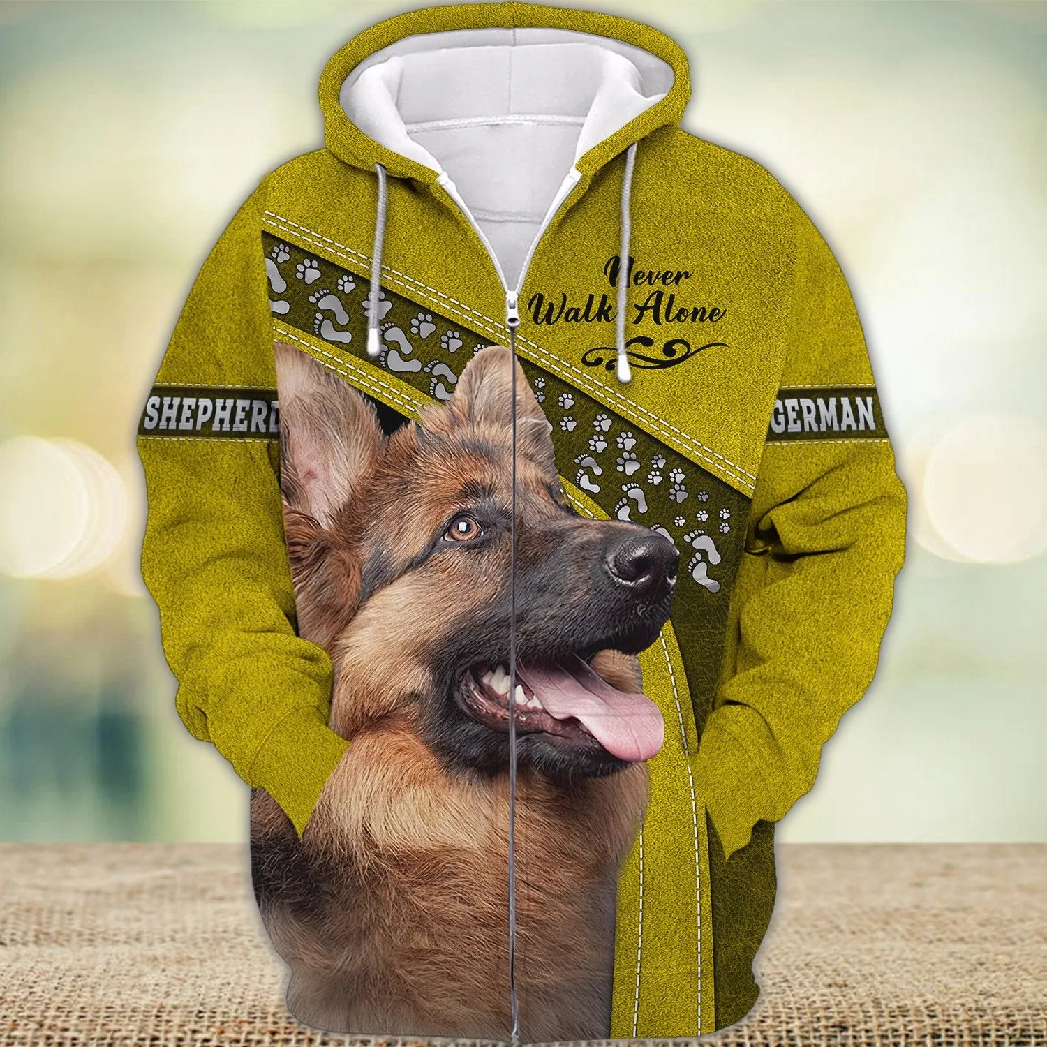 German Shepherd Love Never Walk Alone Yellow 3D Full Print Shirts, Shirt For Dog Lovers, Dog Memorial Gifts for loss of Dog