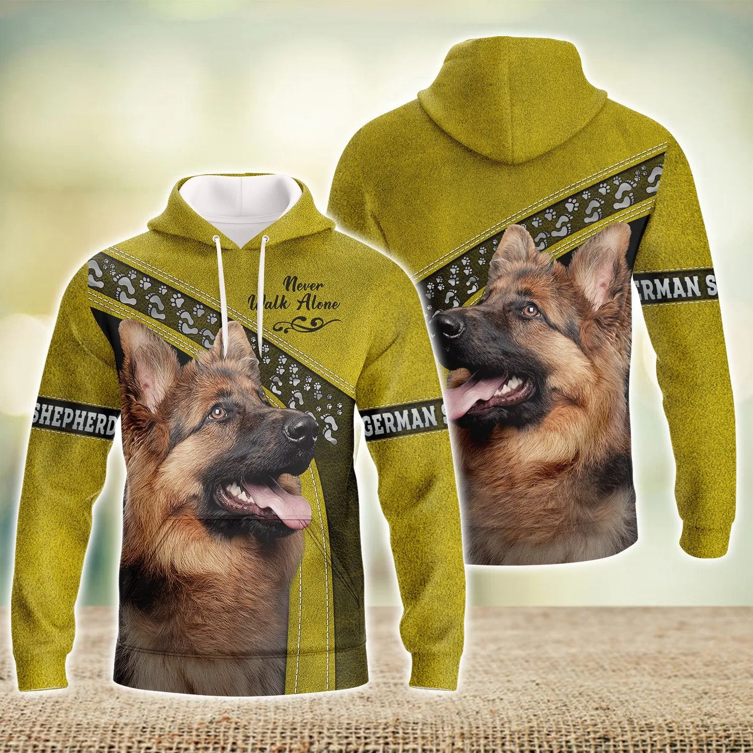 German Shepherd Love Never Walk Alone Yellow 3D Full Print Shirts, Shirt For Dog Lovers, Dog Memorial Gifts for loss of Dog