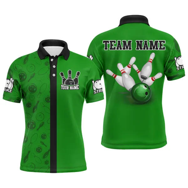 Gift for Bowling Lovers, Green Bowling Pattern Customized Name And Team Name 3D Shirt