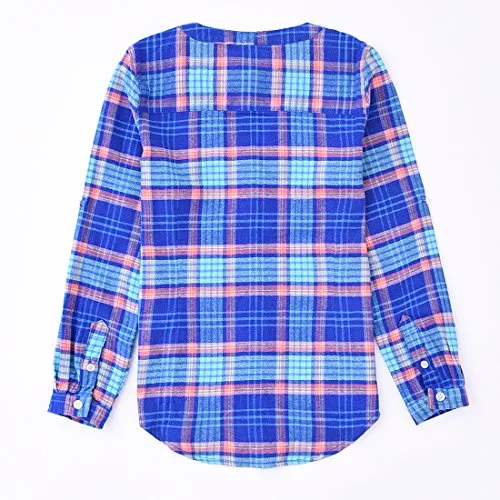 Girl Long Sleeve Royal/Red Plaid Flannel Shirt