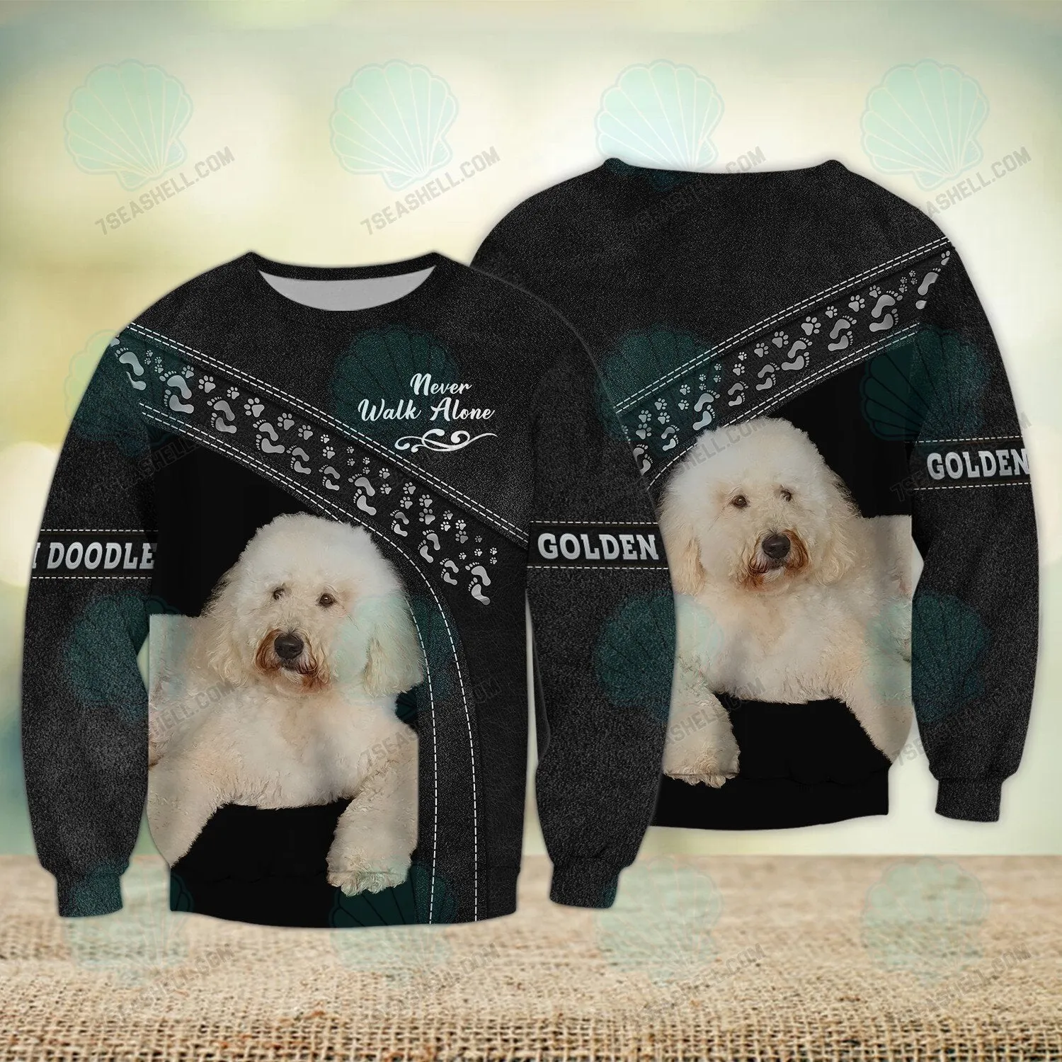 Golden Doodle Black Love Never Walk Alone Love 3D Full Print Shirts, Christmas Dog Memorial Gifts for loss of Dog