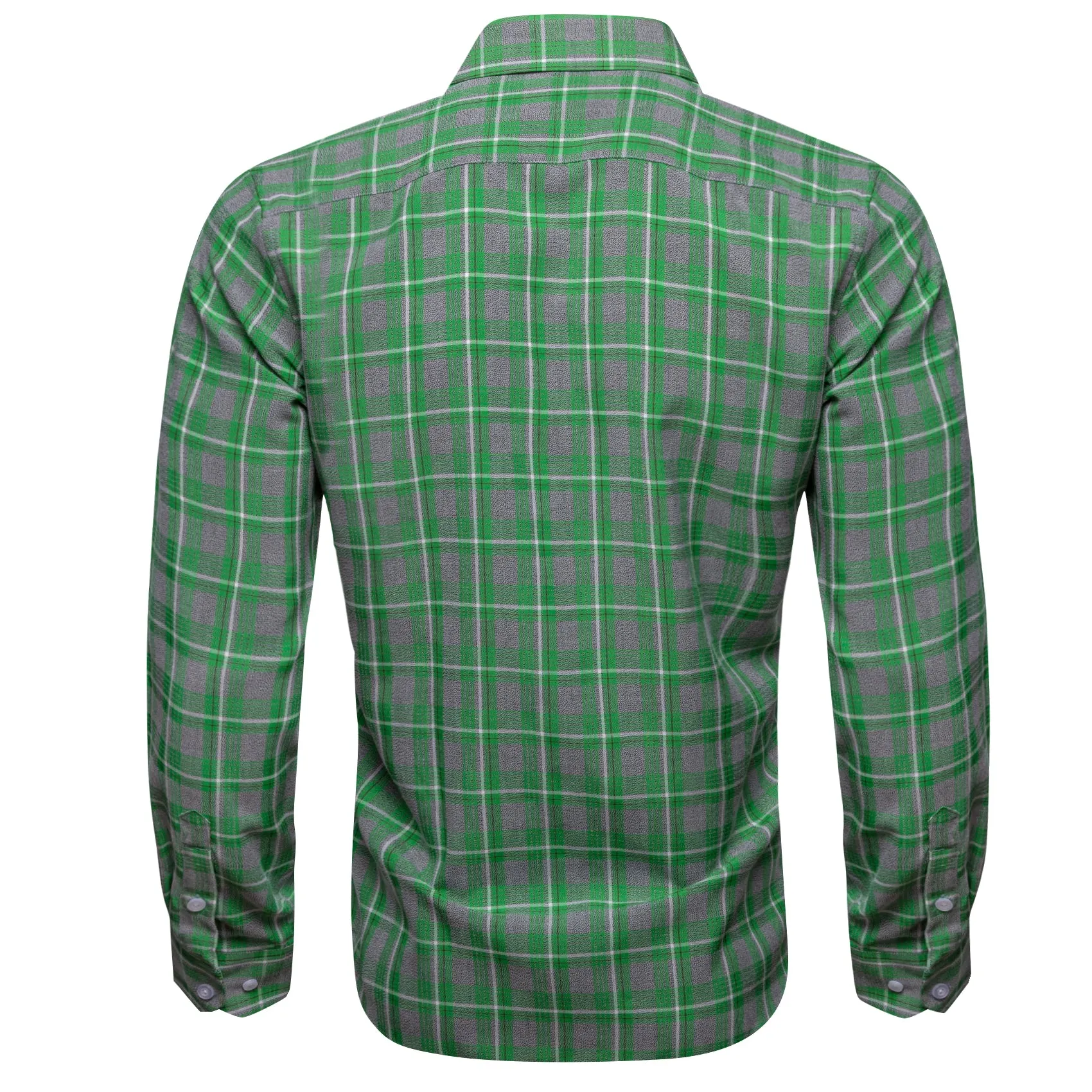 Green Grey Plaid Men's Long Sleeve Casual Shirt