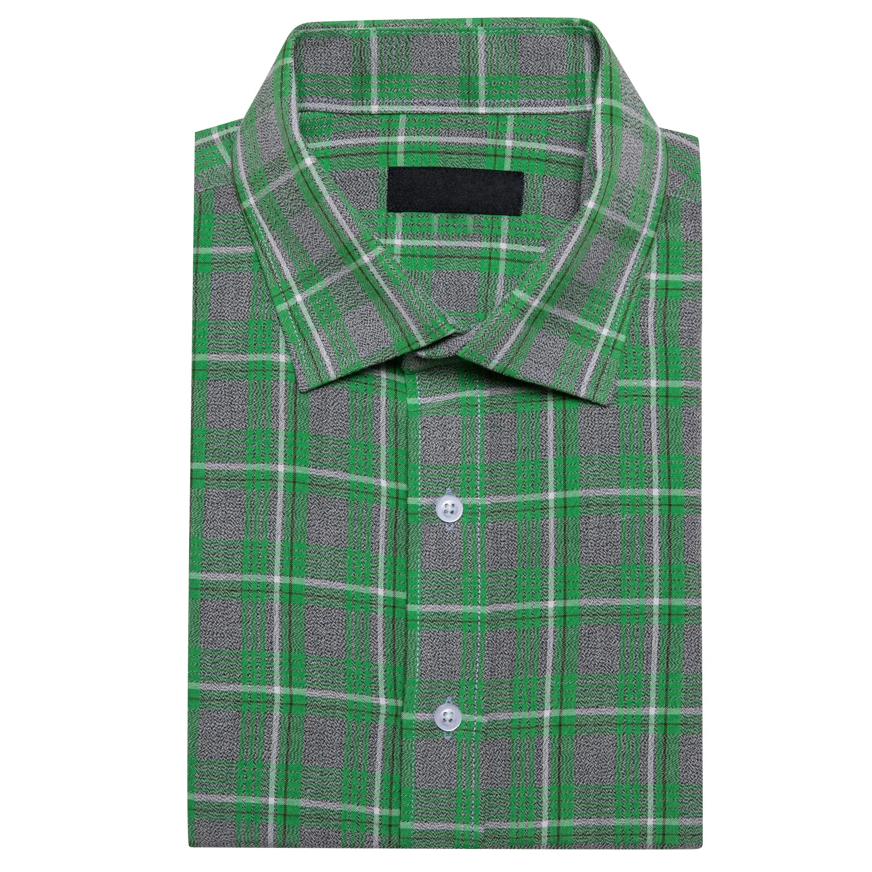 Green Grey Plaid Men's Long Sleeve Casual Shirt