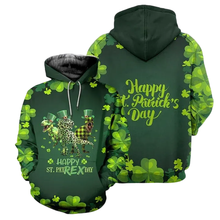 Happy St PatRex Day Happy St Patrick's Day 3D All Over Print Hoodie, Zip-up Hoodie