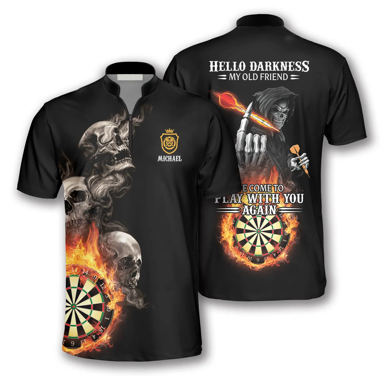 Hello Darkness My Old Friend Custom Darts Jerseys for Men, Dart Shirt, Skull Shirt