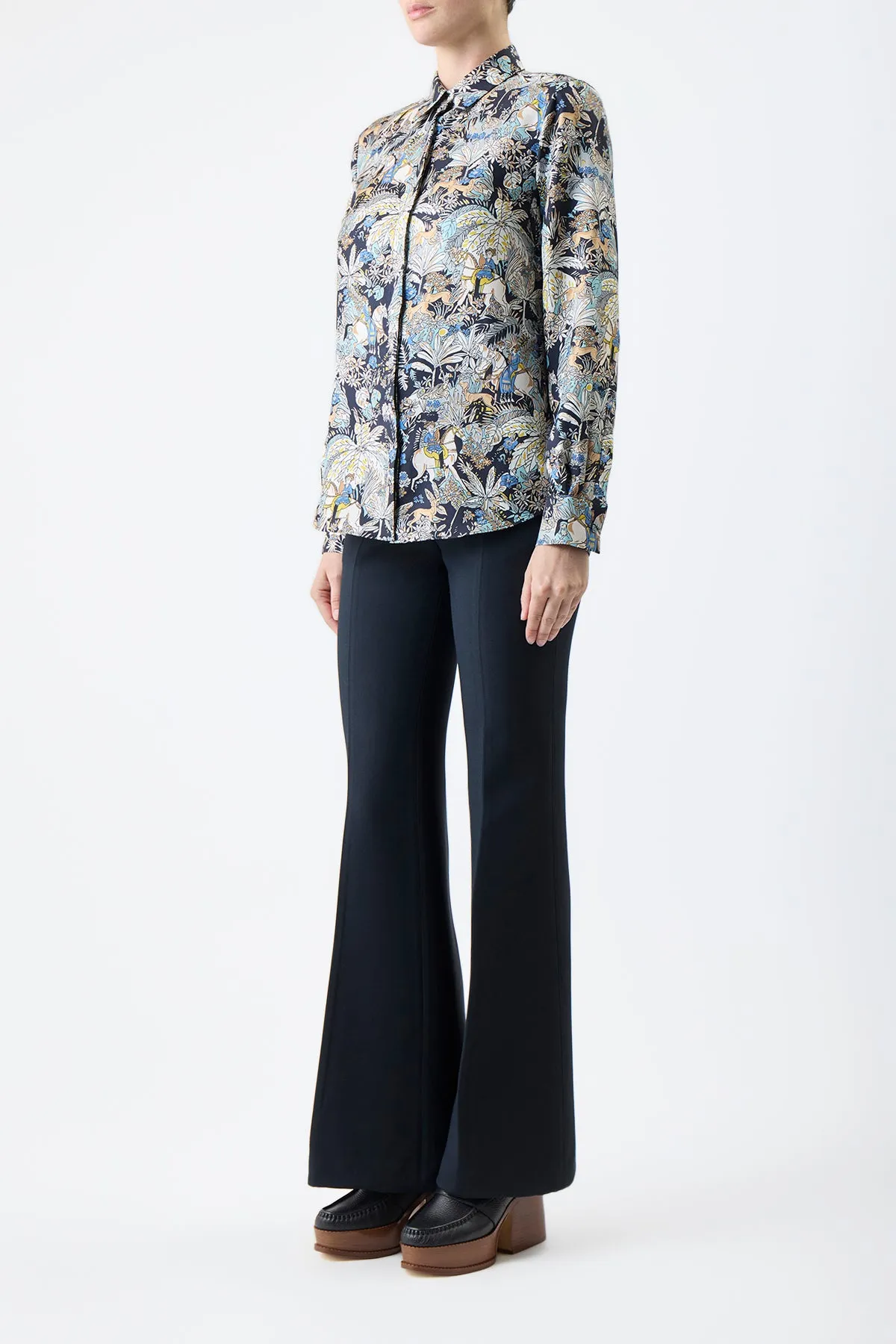 Henri Blouse in Blue Multi Printed Silk Twill