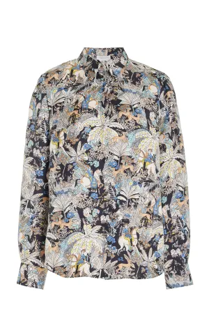 Henri Blouse in Blue Multi Printed Silk Twill