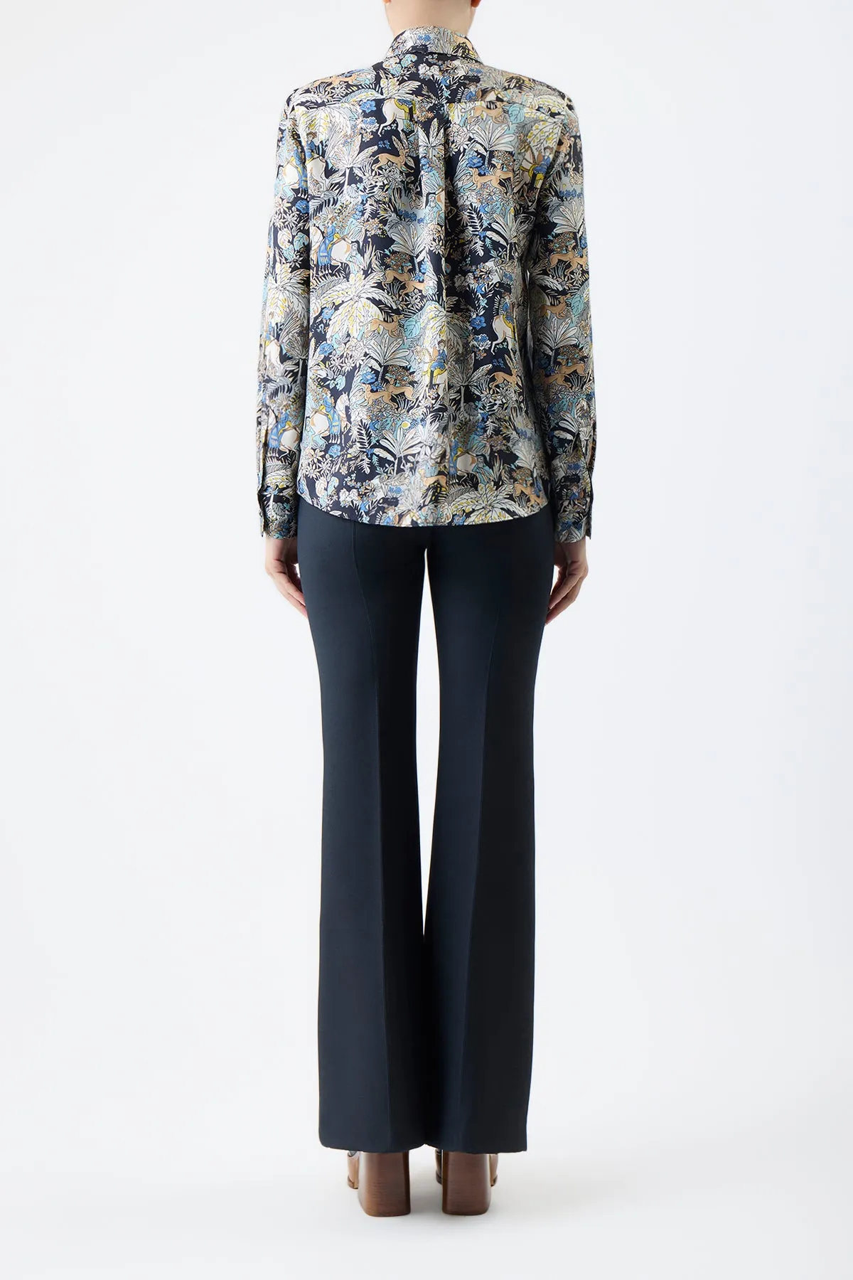 Henri Blouse in Blue Multi Printed Silk Twill