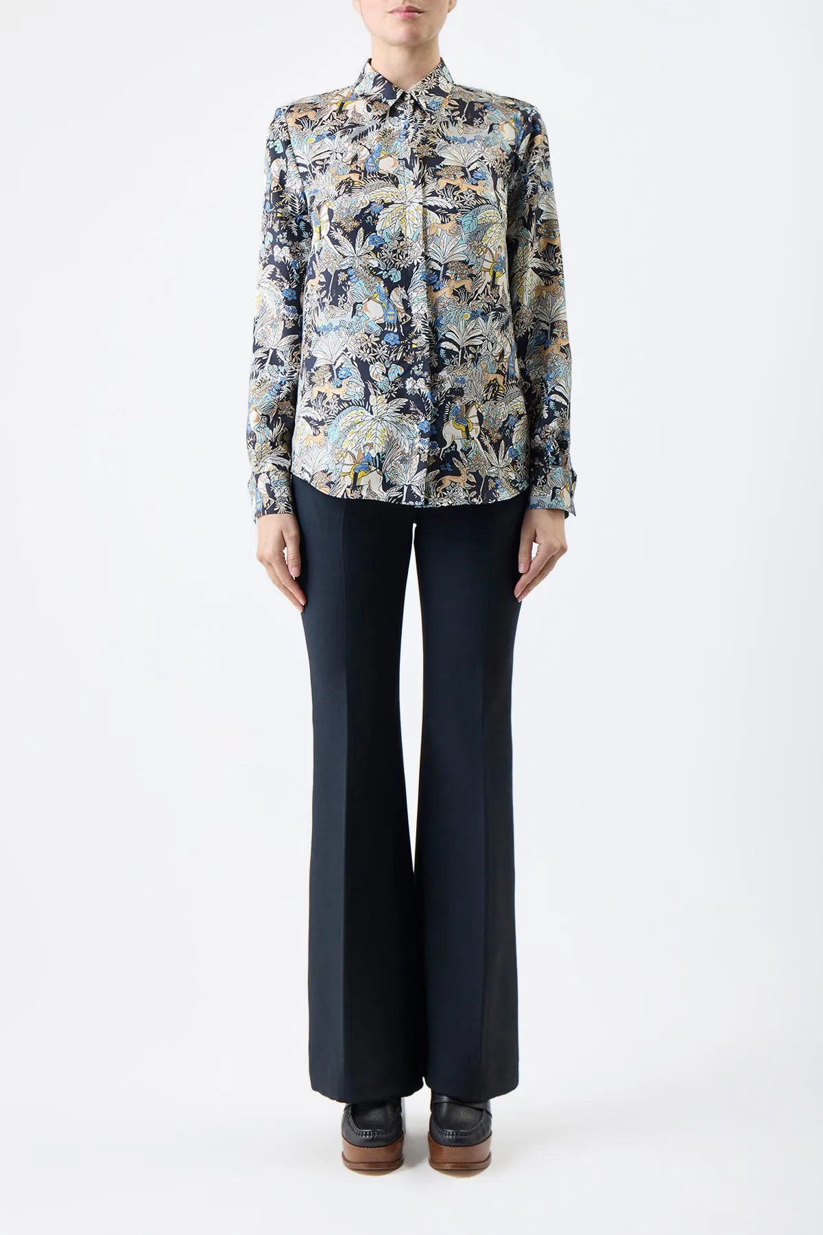 Henri Blouse in Blue Multi Printed Silk Twill