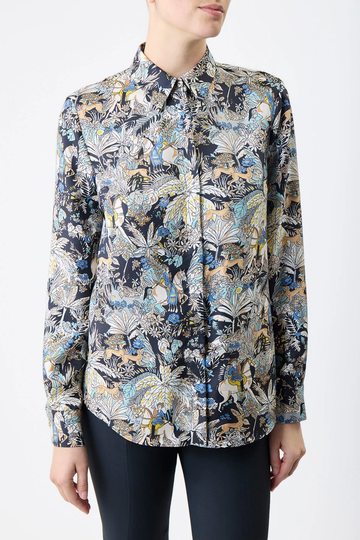 Henri Blouse in Blue Multi Printed Silk Twill