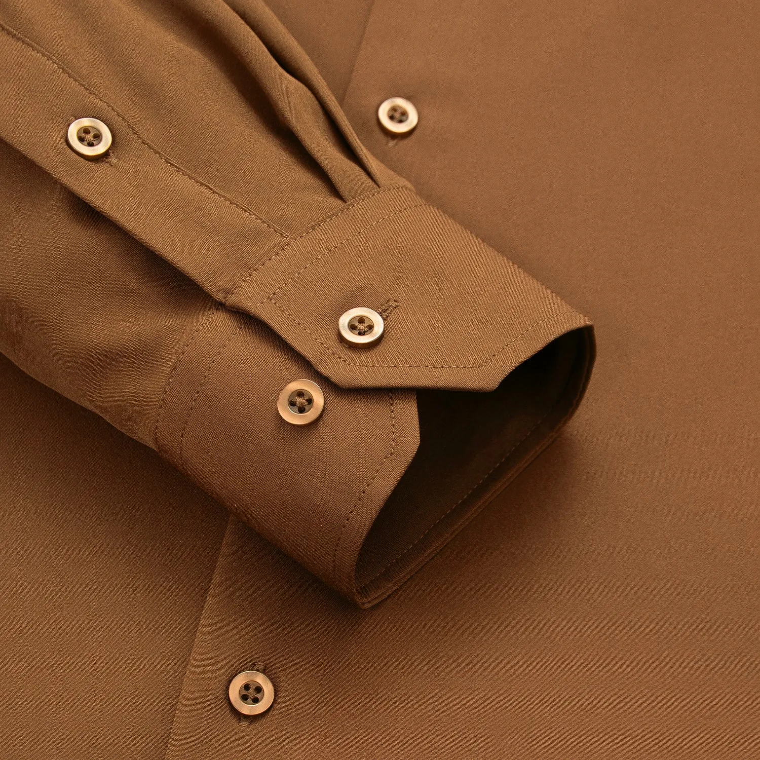 Hi-Tie Brown Dress Shirt Solid Stretch Mens Collared Long Sleeve Shirt