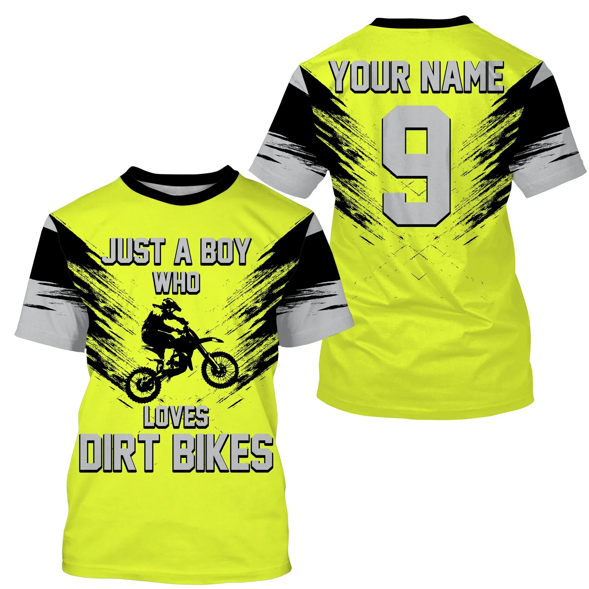 Just A Boy Who Loves Dirt Bikes Custom Jersey Green Upf30  Men Boys Motocross Racewear Off-Road