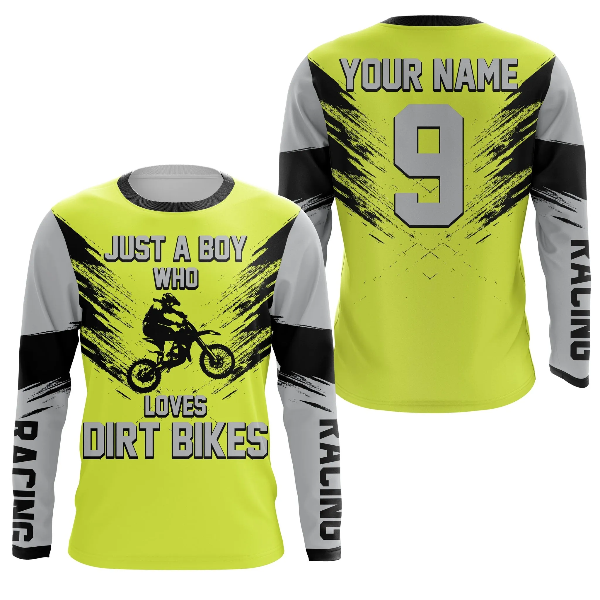 Just A Boy Who Loves Dirt Bikes Custom Jersey Green Upf30  Men Boys Motocross Racewear Off-Road