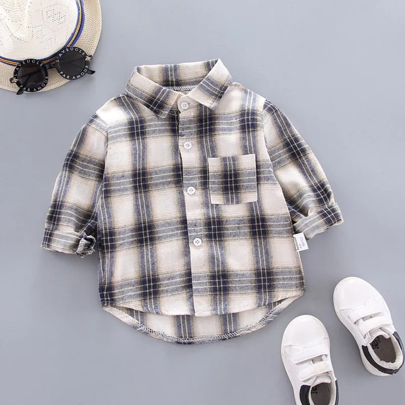 Kids Shirt Clothes Blouses Infant Boy Plaid Cotton Tops 1-4 Years Kids Long Sleeves Shirt