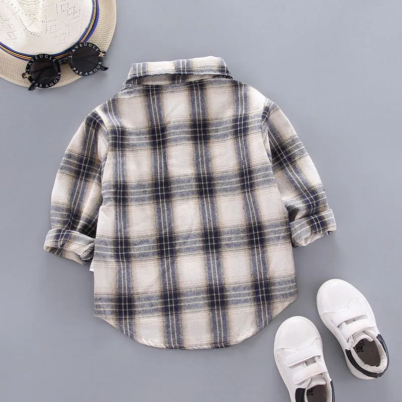 Kids Shirt Clothes Blouses Infant Boy Plaid Cotton Tops 1-4 Years Kids Long Sleeves Shirt