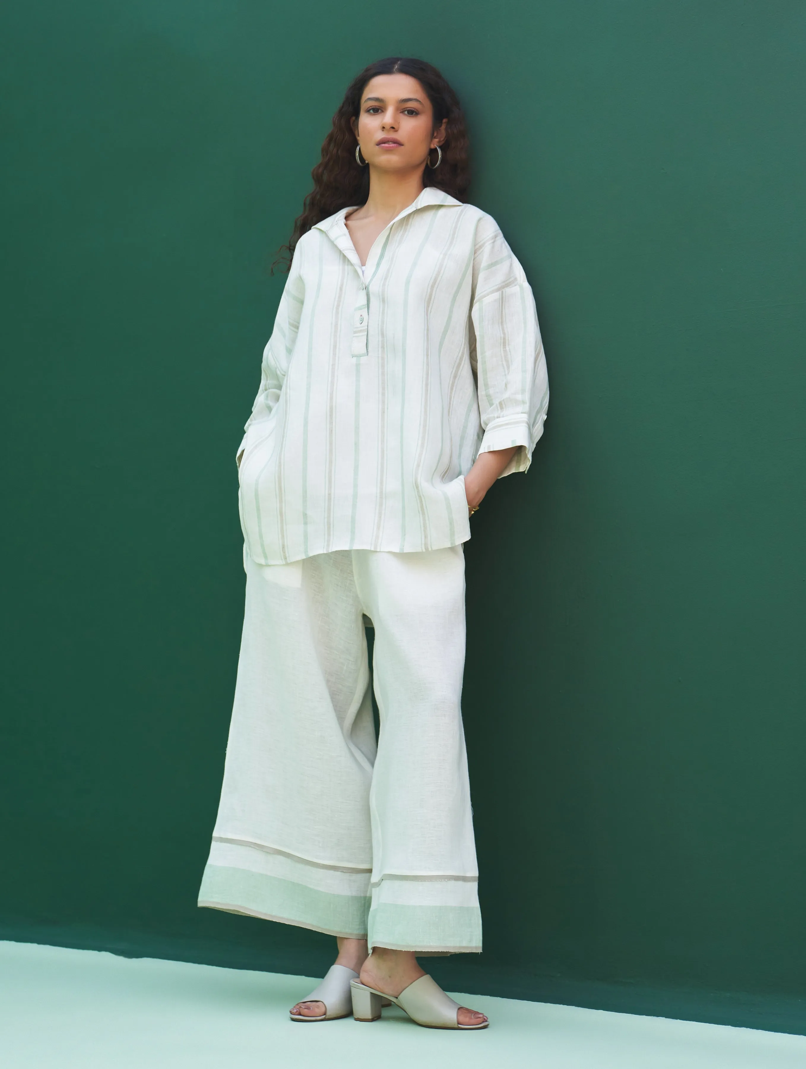 Kiku Striped Linen Co-ord Set - Mint