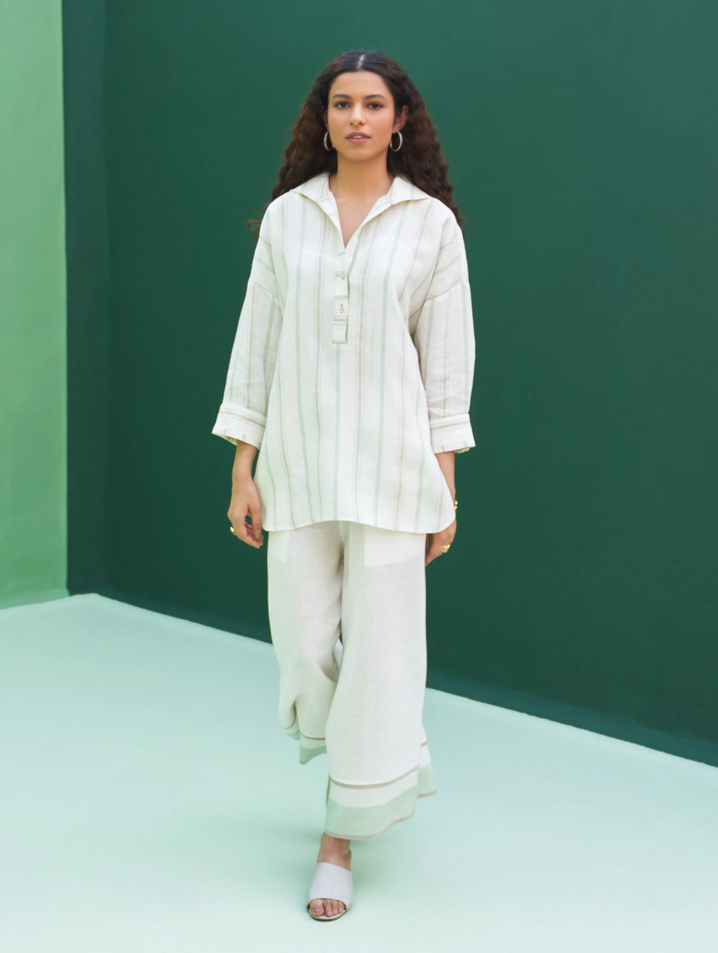 Kiku Striped Linen Co-ord Set - Mint