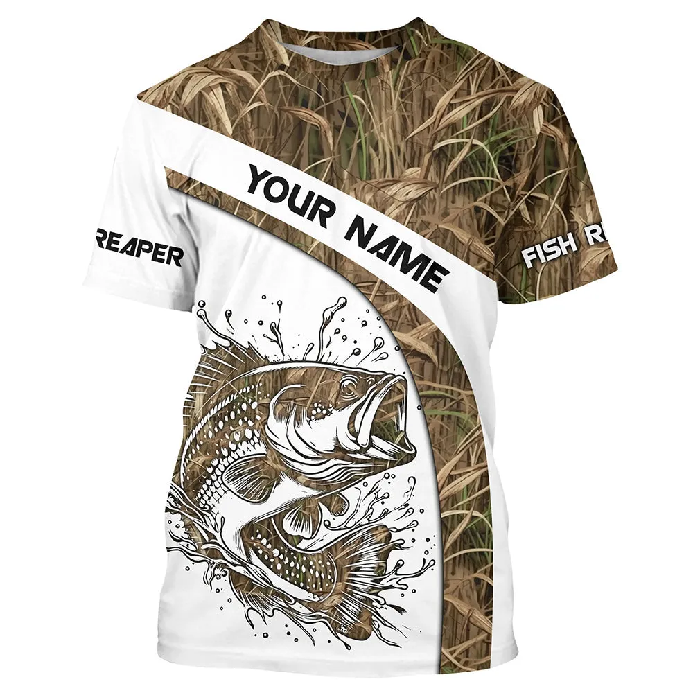 Largemouth Bass Fishing Tattoo Camouflage Custom Name 3D Full Printed Long Sleeves Fishing Apparel Jersey