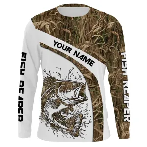 Largemouth Bass Fishing Tattoo Camouflage Custom Name 3D Full Printed Long Sleeves Fishing Apparel Jersey