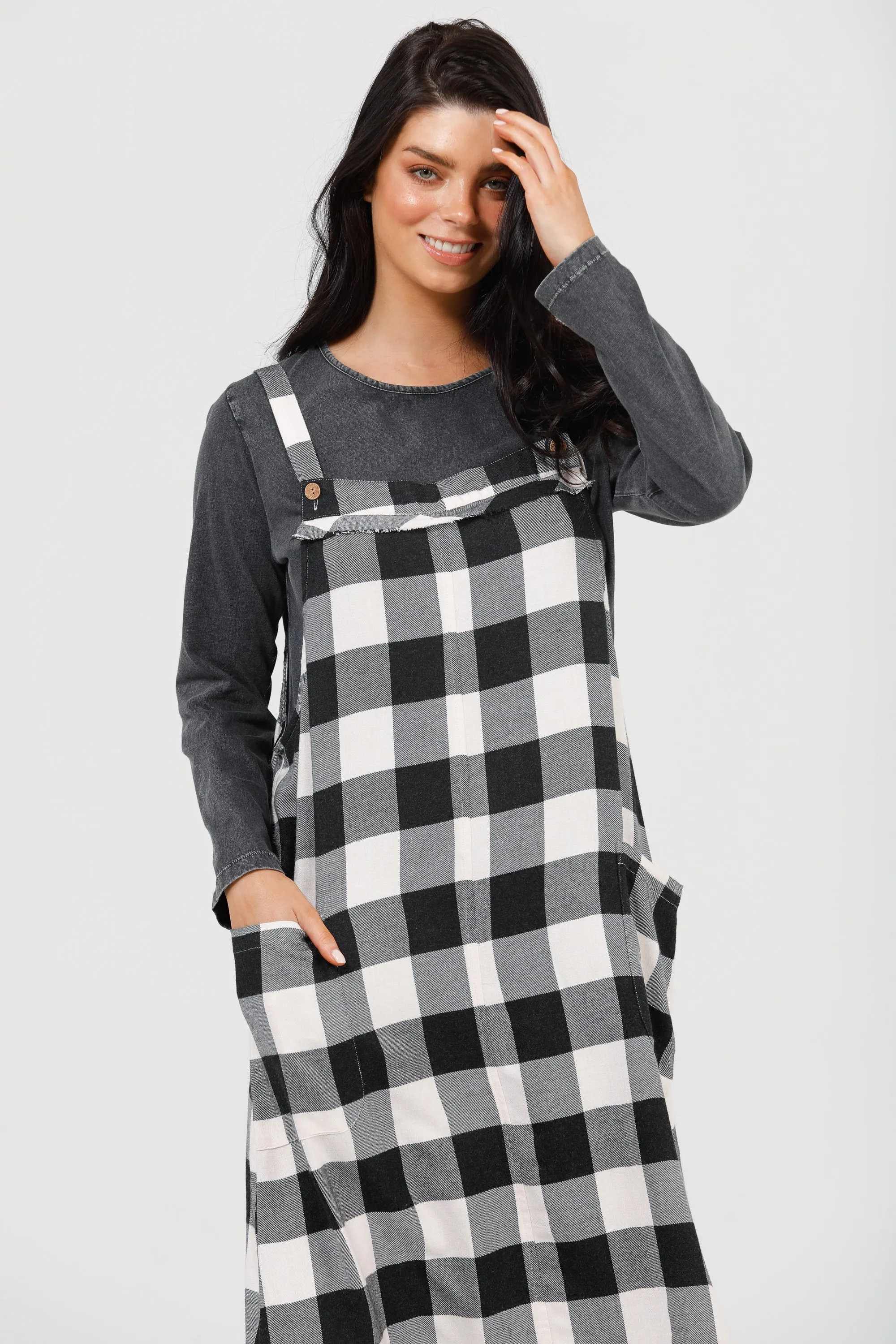 Lenny Pinafore in Black   White Check