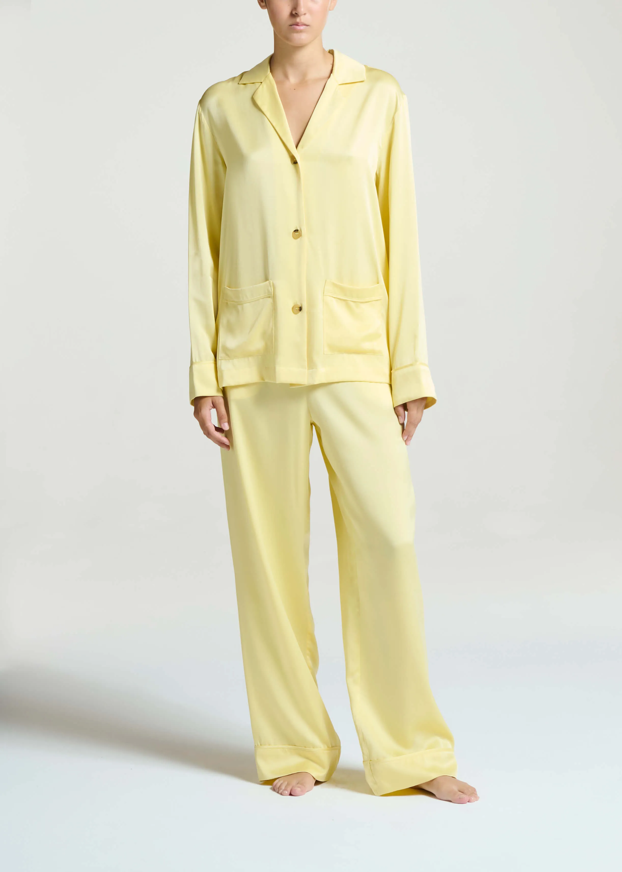 London Pyjama Bottom Lemon Silk Charmeuse