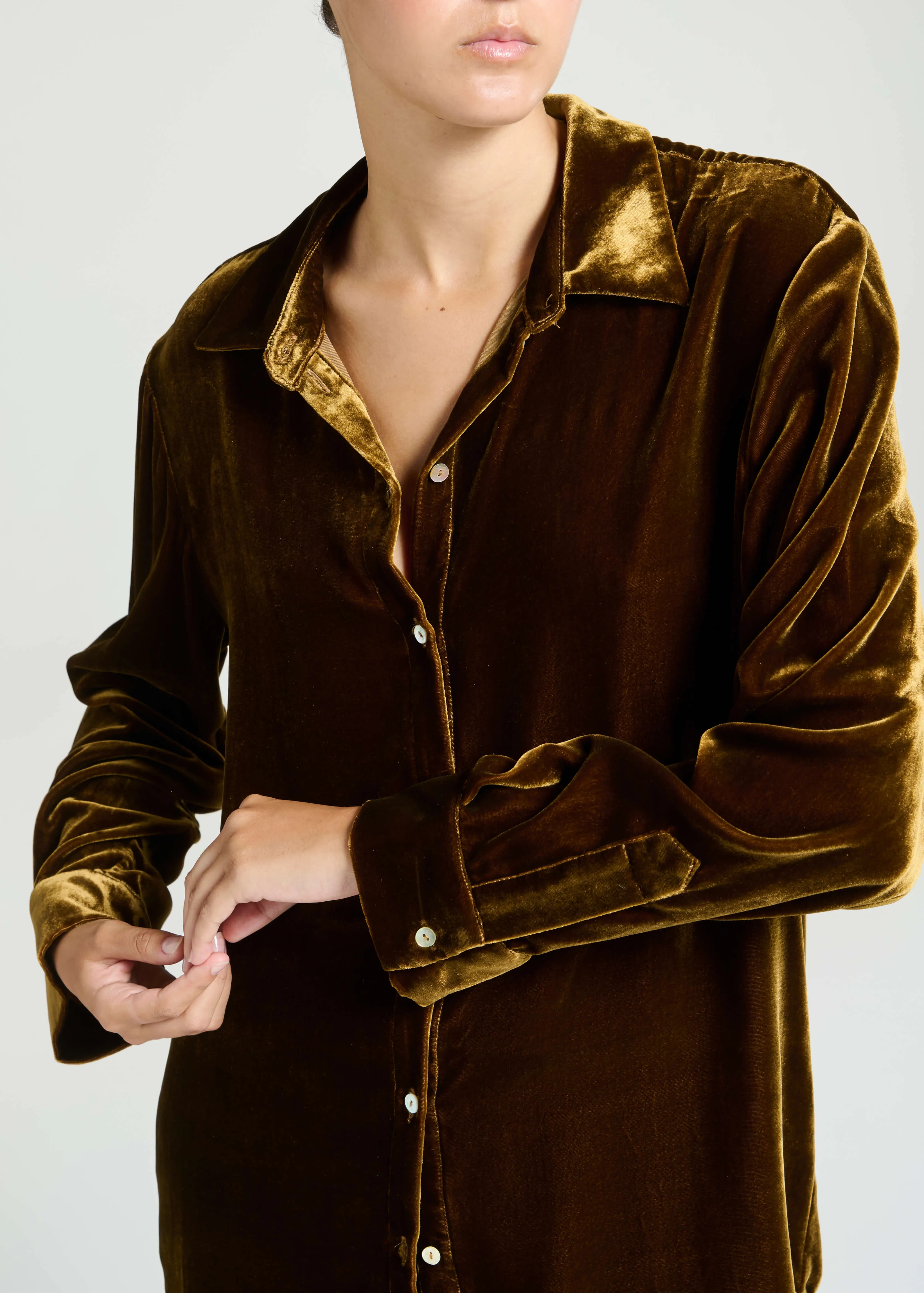 London Pyjama Top Brunette Viscose Velvet