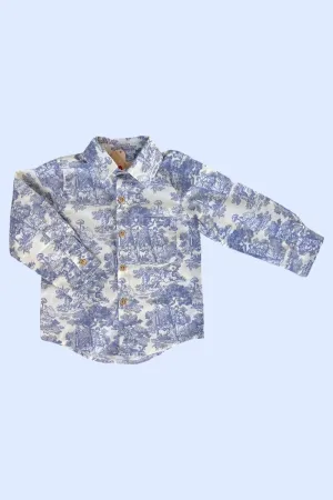 Long Sleeve Button Shirt | Toile de Jouy in Blue