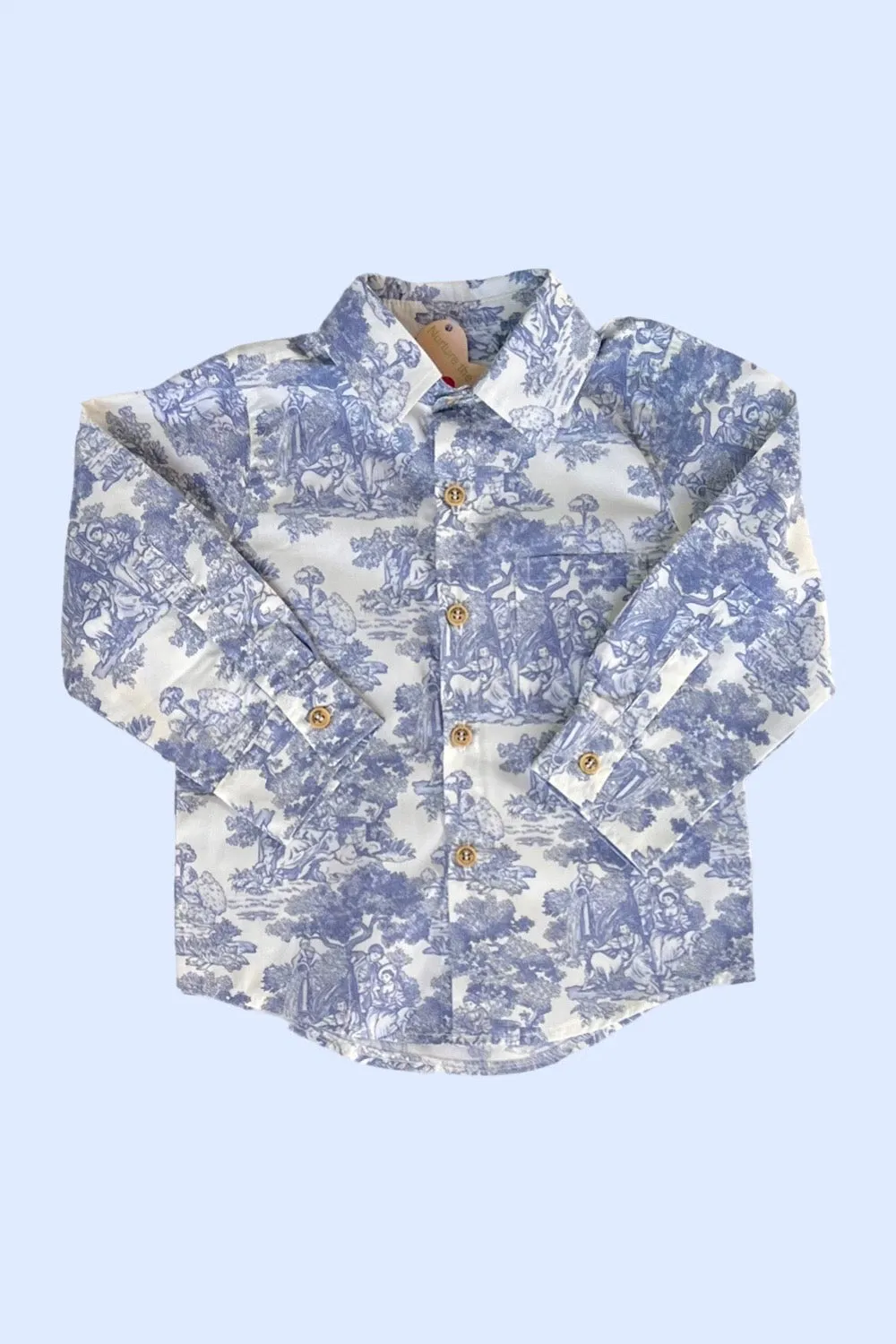 Long Sleeve Button Shirt | Toile de Jouy in Blue