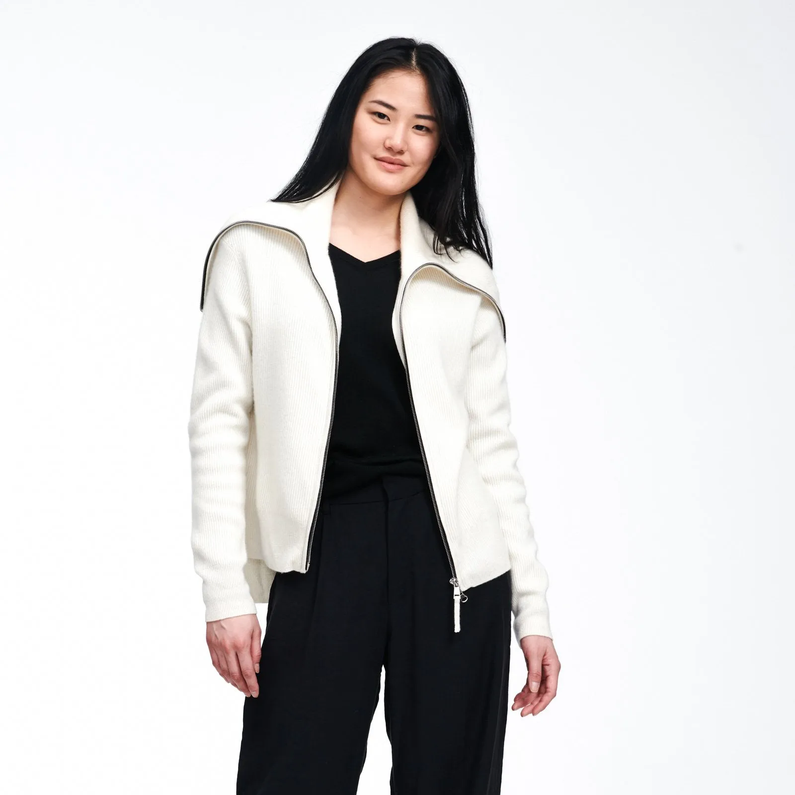 Luxe Cashmere Ribbed Zip Up Jacket