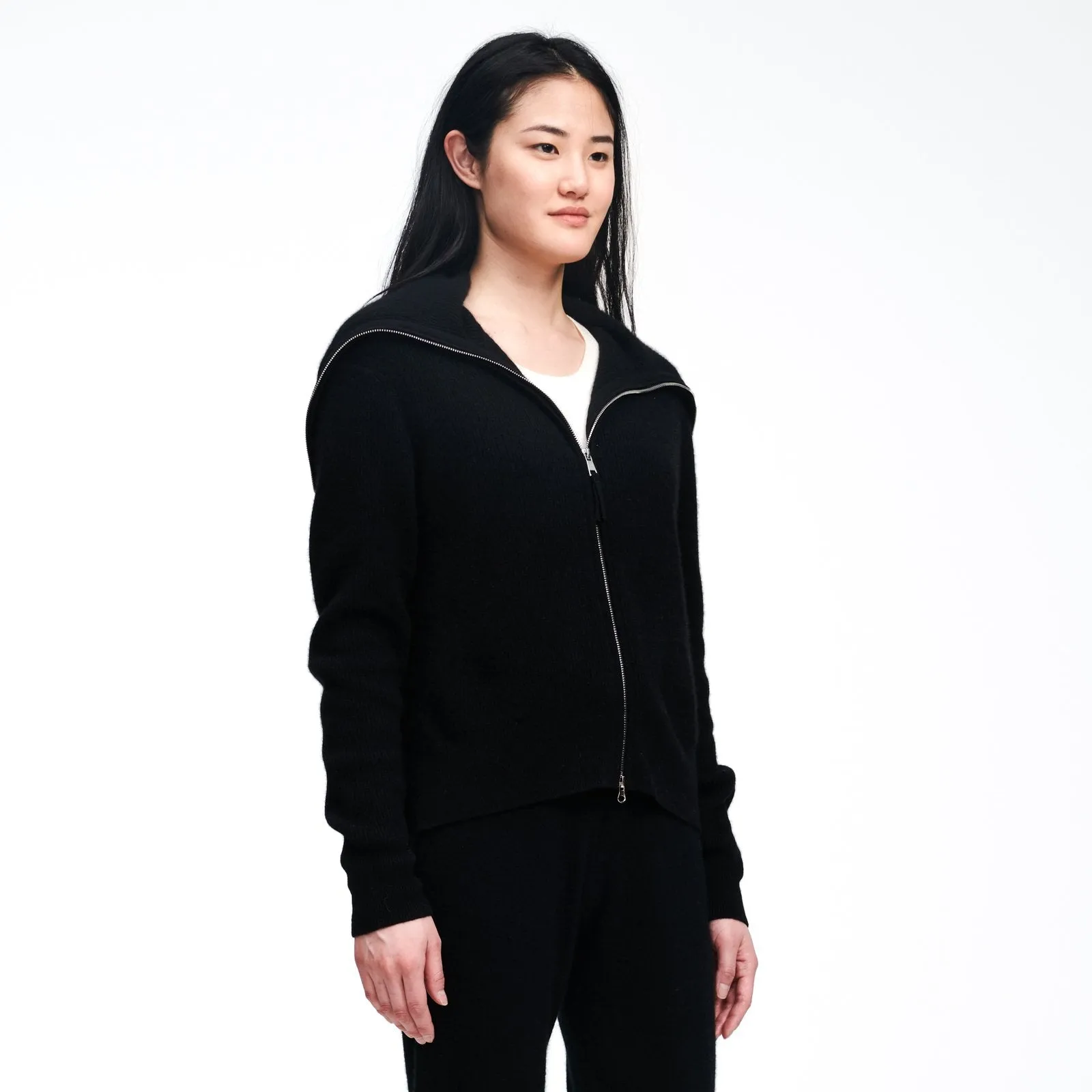 Luxe Cashmere Ribbed Zip Up Jacket