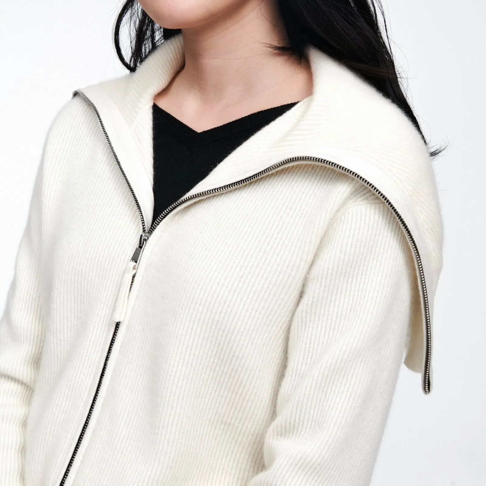 Luxe Cashmere Ribbed Zip Up Jacket