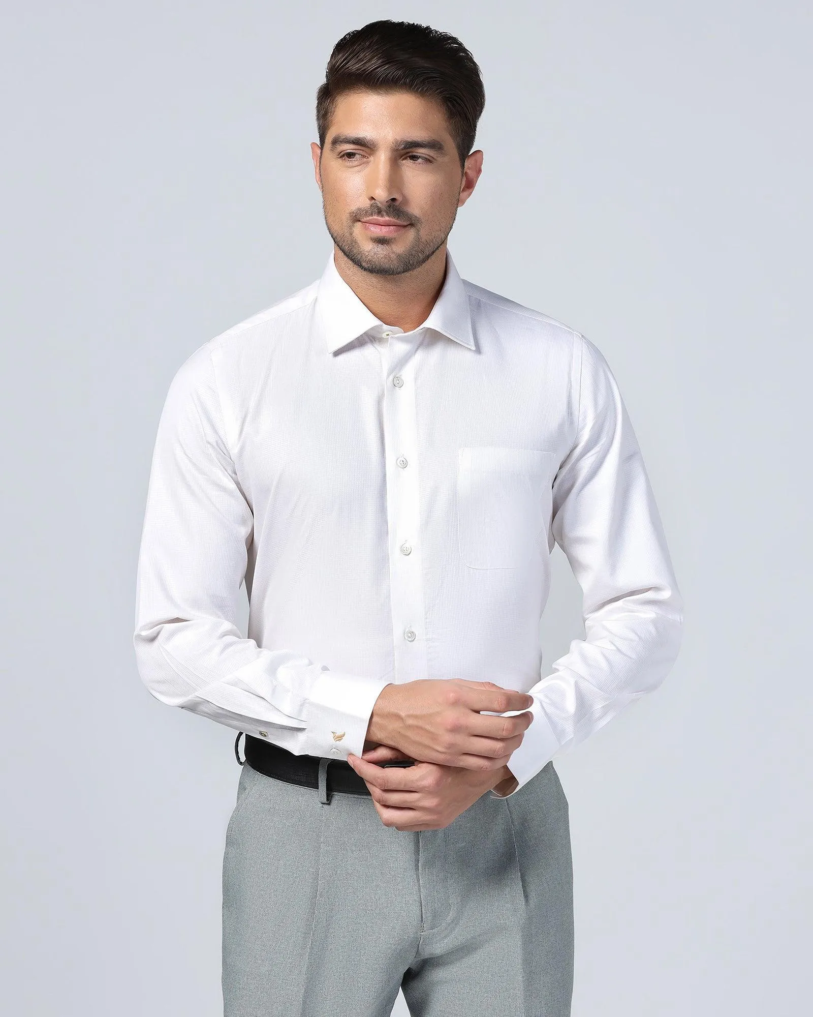 Luxe Formal Cream Textured Shirt - Hazel